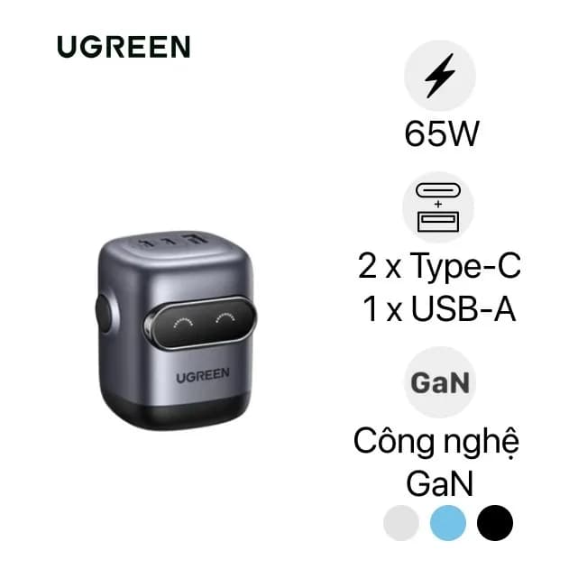 Củ sạc Ugreen Uno Robot GaN 65W (2C1A)